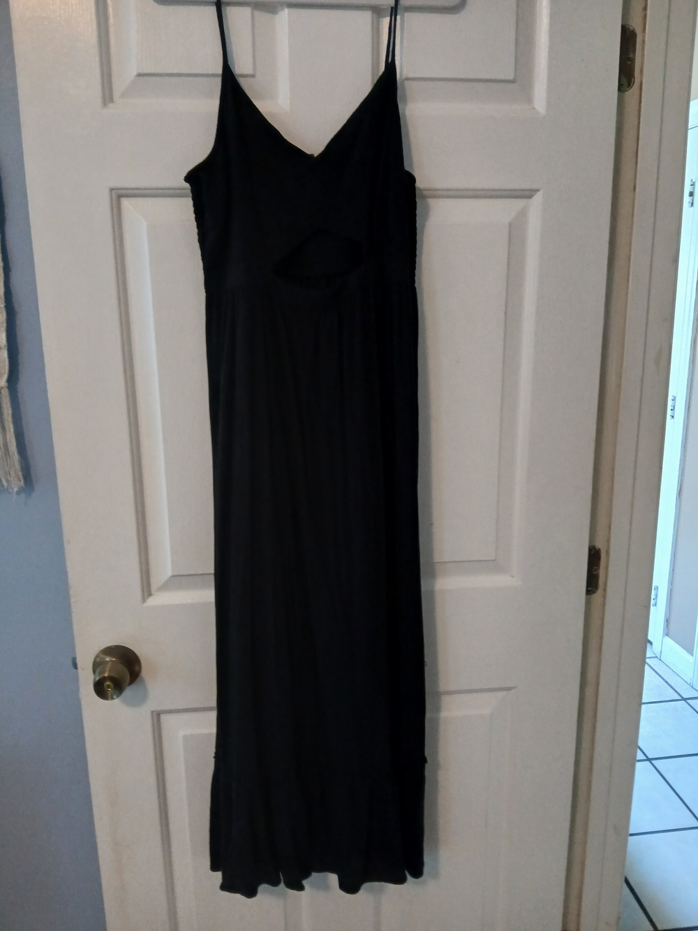 aerie Black Spaghetti Strap Maxi Dress with Front Cutout